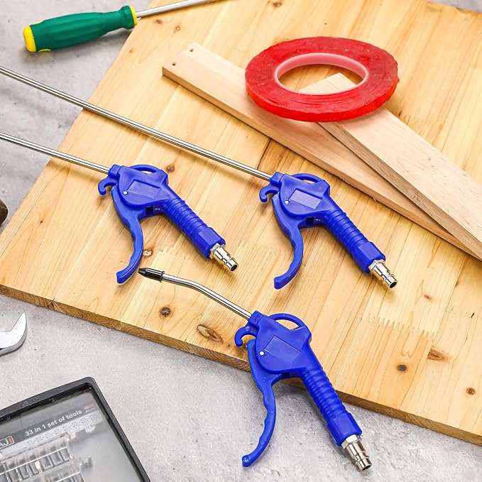 MorningRo 6 Pcs Air Blow Gun Kit with 19", 11", and 4" Pistol Grip Air Blow Gun Tools Compressor Nozzle for Industrial Household Car Detail Mechanics (Blue)