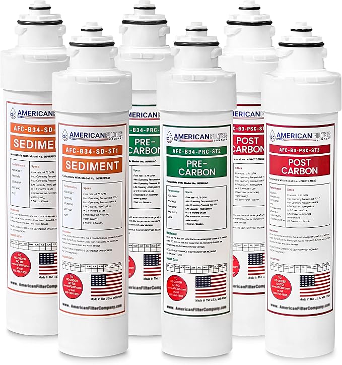 American Filter Company® Model # AFC-B3-CMBPK 4-Stage Water Filters, Compatible with Brio NFMPP5M, NFMGAC, NFMUF, NFMCTO5MS3, NFMCTO5MS2 and Moderna UV Water Cooler - 6Pk