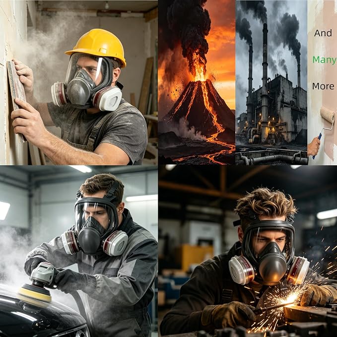 Full Face Respirator Mask With Filters,Gas Mask & Reusable Paint Mask For Spraying,Painting,Welding, Sanding, Woodworking,Construction,Polishing,DIY and Other Work