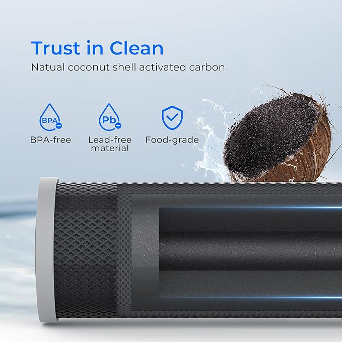 Waterdrop Whole House CTO Carbon Sediment Water Filter Cartridge Replacement for GE® FXHTC, GXWH40L, W10-PR, Culligan® RFC-BBSA,10"X4.5", 5 Micron, 3Pack