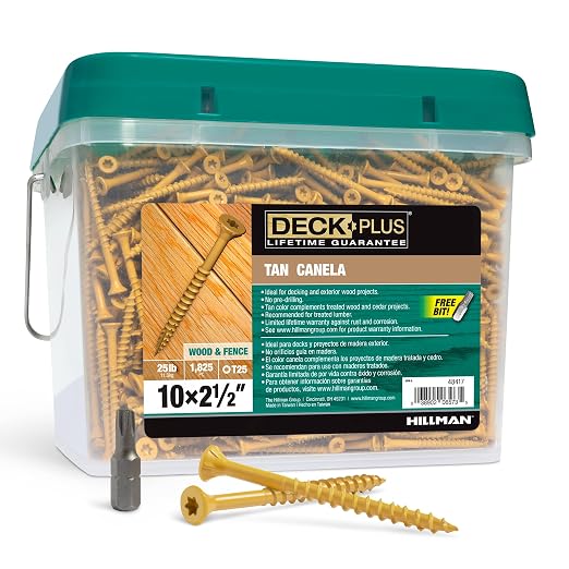 Deck Plus 2-1/2 Inch Epoxy Coated Exterior Wood and Fence Screws #10 x 2-1/2" Torx/Star Drive Included Coarse Thread, Outdoor Rust Resistant Decking Screw, Tan, 25lb Box, 1825 Pieces | 48417