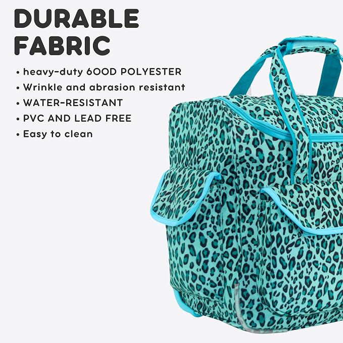 J World Donna Rolling Tote Bag on Wheels for Women. Roller Laptop Briefcase. Overnight Weekender Teachers Work, Mint Leopard