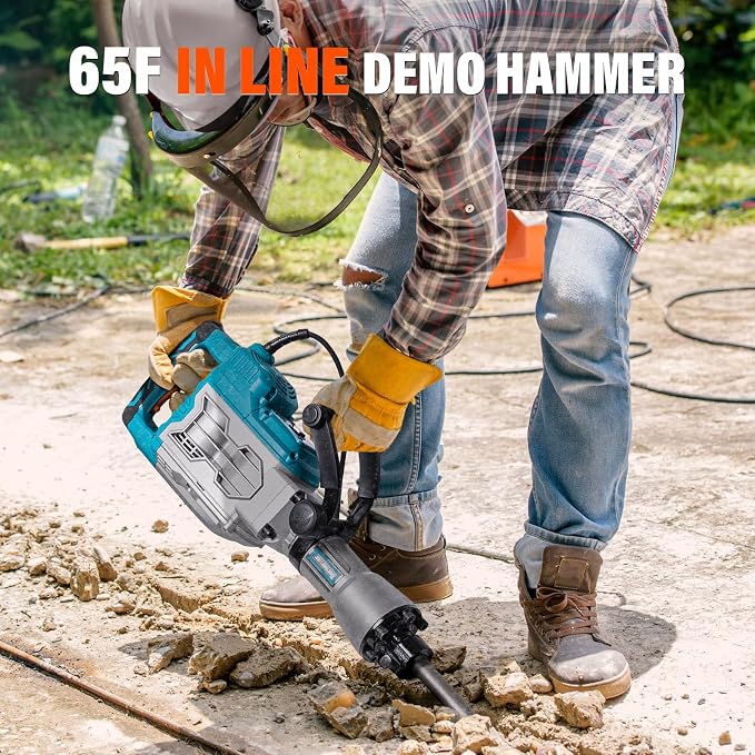 Berserker 1700W 30-Pound Demolition Jack Hammer 65F with 1-3/16" Hex,14Amp | Heavy duty Corded Electric Concrete/Pavement Breaker with Trigger Lock, Wheeled Carrying Case, Flat Chisel, Bull Point Chisel