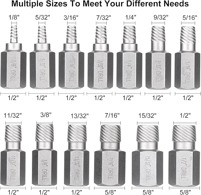 XEWEA 13Pcs Screw Extractor Set Multi-Spline Easy Out Bolt Extractor Kit, Chrome Molybdenum Alloy Steel Hex Head Bolt Remover Tool for Broken Stripped Rusted Bolts Screws Nuts