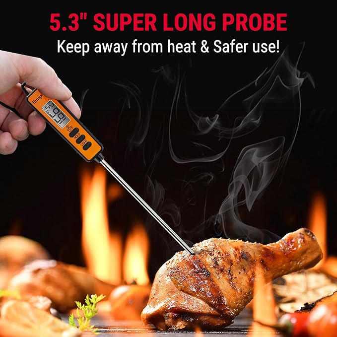 TempPro Temperature Gun, Infrared Thermometer Gun with Laser, Laser Thermometer Gun -58-1022 ℉, Meat Thermometer Digital with Super Long Probe, Food Thermometer for Cooking, Gift for Dad Him Husband