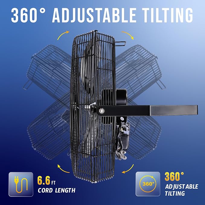 Tornado 18 Inch Outdoor IPX4 Water-Resistant High Velocity Metal Industrial Wall Mount Fan For Commercial, Industrial, Residential, Greenhouse Use 3 Speed 1/6 HP 6.6 FT Cord UL Safety Listed