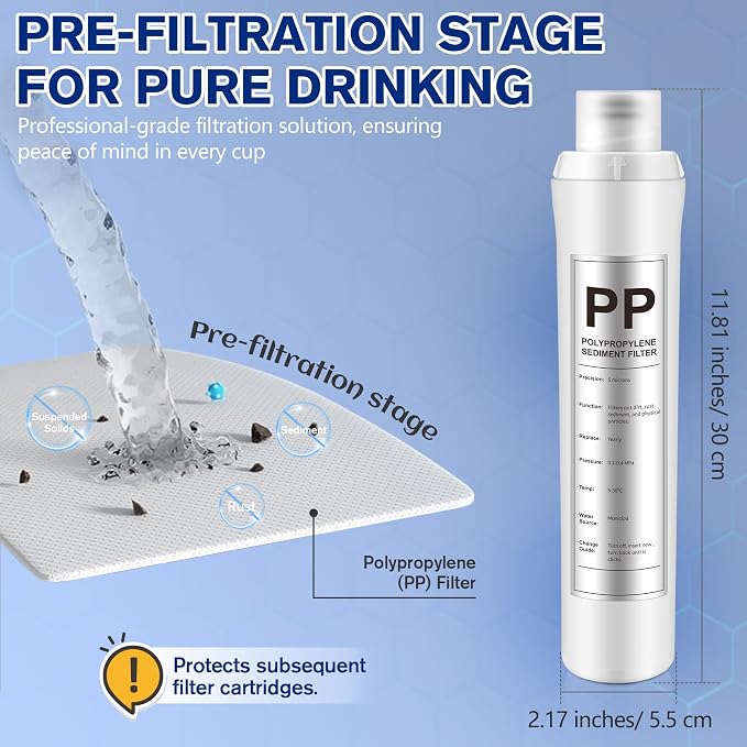 1 Pack PP Water Filter Replacement Compatible with Bluevua RO100ROPOT, 1 PP Water Filters, Improved Drink Quality, Easy to Replace for Household Daily Use Drinking