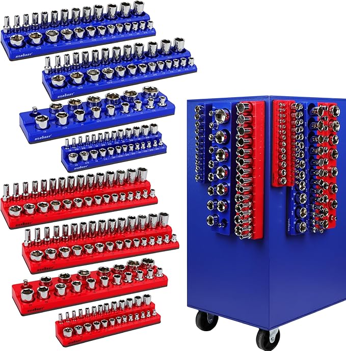 HORUSDY 8-Piece Magnetic Socket Organizer Set, Magnet Socket Holder, 1/4", 3/8", 1/2" Socket Holds 199 Pieces Magnetic Trays. (8-Piece Organizer Set)