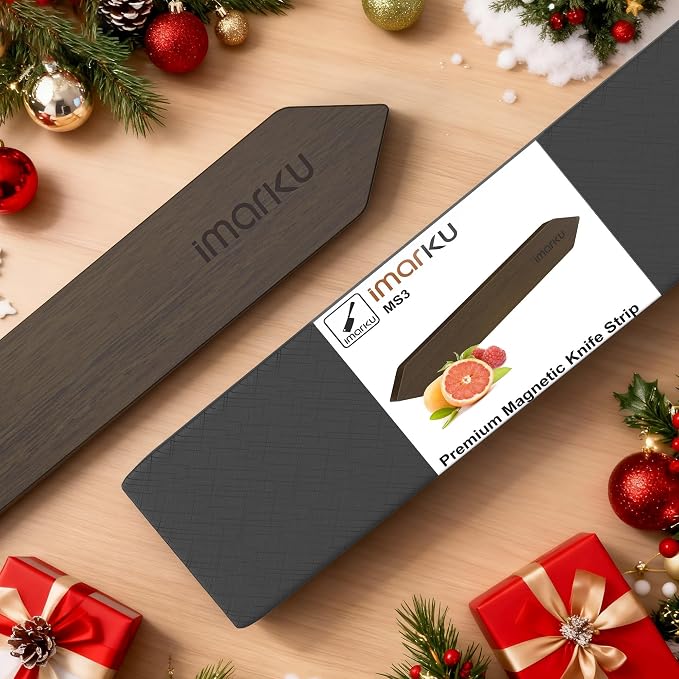 imarku 16" Magnetic Knife Strip, Heavy Duty Wall Mounted Knife Holder, Secure Magnetic Grip for Easy Organization, Kitchen Utensil Rack with 4 Hooks, dark