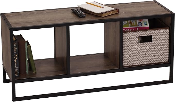 Household Essentials Ashwood & Iron Cube TV Console with Rustic Grain