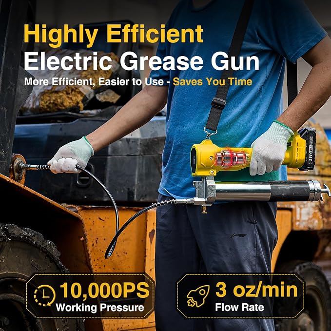 TaskStar Electric Grease Gun Cordless 10000 PSI, Grease Gun Kit with 2×2.0Ah Batteries & Charger, 39.4" Flexible Hose & LED Light for Tractors Trucks Trailers Heavy Equipment Maintenance