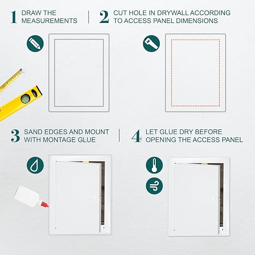 8" x 12" White Metal Access Panel - Wall Access Panel for Drywall - Hidden Wire Cover for Wall Covering Panels - Plumbing, Electricity, Heating Alarm, Bathroom, Dry Wall Hole Cover