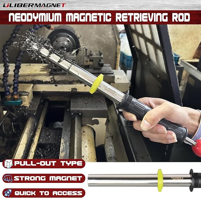 ULIBERMAGNET Magnetic Pickup Tool,8000 Guass Neodymium Magnetic Retrieving Tool Rod with Release Handle,Heavy Duty Magnetic Sweeper for Metal Cuttings,Pickup Nails, Screws, Iron Scraps and Metal Parts