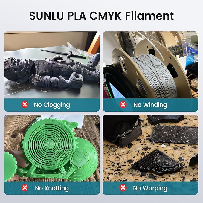 SUNLU CMYK Lithophane PLA Filament 1.75mm, 4kg 3D Printer Filament Bundle, Compatible with AMS and Regular FDM 3D Printers, 4kg in Total, 1kg per Spool, 4 Packs, 4 Colors, White+Cyan+Magenta+Yellow