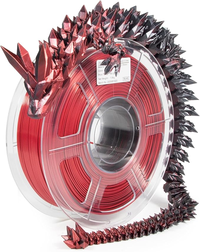 iSANMATE 3D Printer Filament, PLA Filament 1.75mm Silk PLA Red Black, Dual Color Filament Rainbow Filament, 1 kg Spool