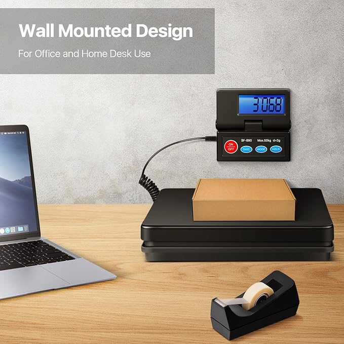 Flexzion USPS Shipping Scale for Package, Heavy-Duty Digital Shipping Postal Scale with Wall-Mounted LCD 110Lbs/50KG Max Capacity - Precision Weighing Box Scale with Tare & Hold Features