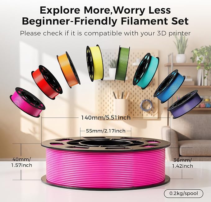 20 Color Bundle PETG 3D Printer Filament, Multicolor Strong PETG Filament 1.75mm, Individually Vacuum Packed, 0.2kg per Spool, 20 Pack, Total 4kg