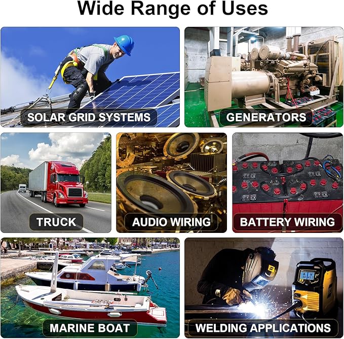 2/0 Gauge Copper Wire,iGreely Flexible 2/0 AWG Welding Battery Cable for Inverter Solar,5pcs of 5/16"" & 5pcs 3/8"" Copper Lug Terminal Connector with Heat Shrink Tubing 20 Ft Black + 20 Ft Red