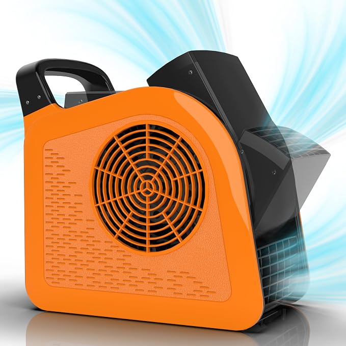 High Velocity Blower Fan - Air Mover for Drying, Cooling and Exhausting, Portable Floor Fans with 185° Rotation for Home Use or Job Site, Utility Fan with 3 Speeds, 2 Outlets, 355CFM, Orange