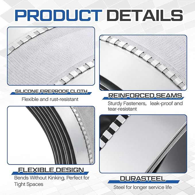 Zonon 6-1/2 x 50 ft Silicone Flexible Duct Connector Canvas Duct Connector Roll for Dryers Range Hoods HVAC Kitchen and Other Household Scenarios
