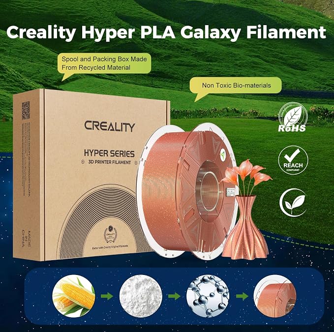 Creality Hyper PLA Starry Galaxy 3D Printer Filament, Sparkle PLA 1.75mm, Shimmering Stardust Finish, High Speed RFID Smart Filament, Smooth Shine Fits for Most 3D Printers
