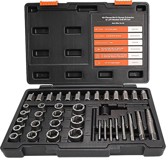 40 Pcs Screw Extractor Set, 2-in-1 Hex Head Multi-Spline Lug Nut Remover, 3/8 Inch Drive Easy Out Bolt Extractor Set for Removing Stripped, Rounded, Damaged, Broken Studs Bolts Screws