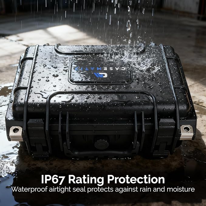 CASEMATIX 12" Waterproof Hard Case with Customizable Foam for Portable Electronics, Tools and Accessories - Hard Shell Plastic Case with Pre-Diced Travel Case Foam Interior