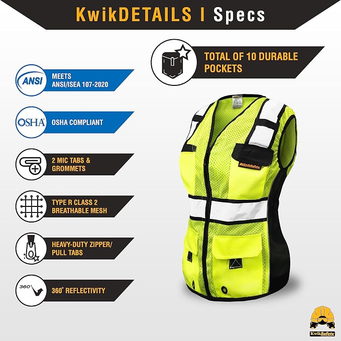KwikSafety - Charlotte, NC - RoadBOSS Economy & Premium Safety Vest for Women [SNUG-FIT] Class 2 ANSI Tested OSHA