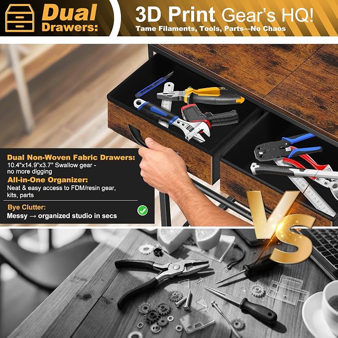 3D Printer Filament Storage Rack with Drawers, 3Tier Metal Filament Spool Holder with Wheels, 3D Printer Filament Stand for PLA/ABS/TPU/Nylon, Filaments Organzied for Workshop Studio Office, Brown