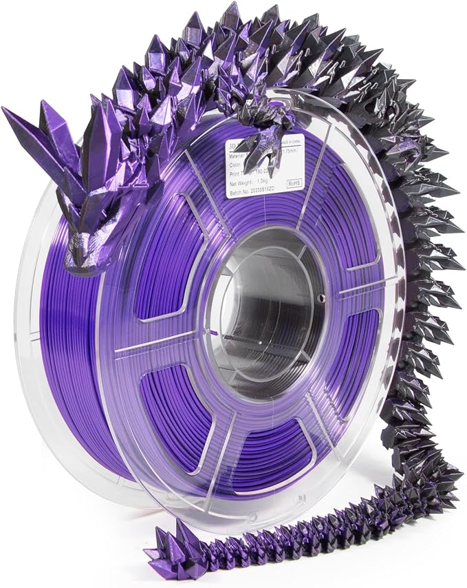 iSANMATE 3D Printer Filament, PLA Filament 1.75mm Dual Color Filament, Shiny Silk PLA Coextruded Filament, 3D Printing Filament Magic PLA, 1 kg/Spool (Black+Purple)
