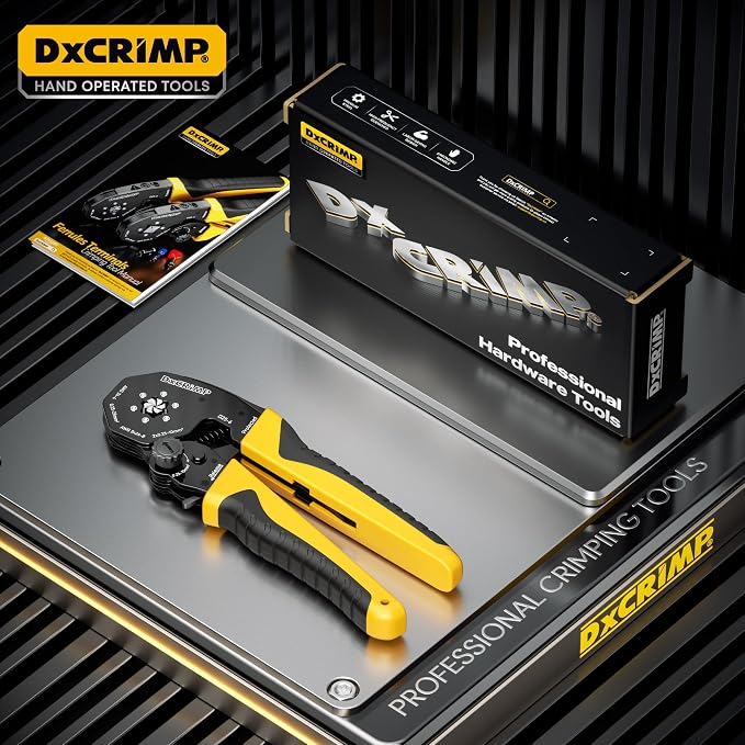 Hex Ferrule Crimping Tool for AWG 24-4(0.25-25mm²), Ratchet Crimper | Self-Adjusting, for Insulated, Uninsulated & Twin Wire Ferrules - For Home Electrical, Control Panels, Car Audio, Solar & RV