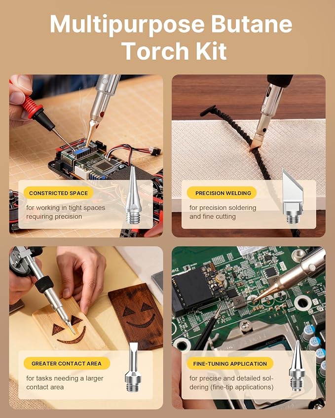 RAVS 15-piece Butane Torch Kit with 140 pcs Heat Shrink Tubing Kit, Cordless Butane Soldering Iron Kit, Multi-Function Brazing Torch Kit without Fuel