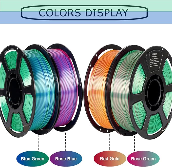 Silk Dual Color Filament Bundle 4KG, Shiny 3D Printer Filament 1.75mm Bulk, Dimensional Accuracy +/- 0.02mm, Individually Vacuum Packed, Bicolor PLA Filament Pack, 4 Spools 1KG Each