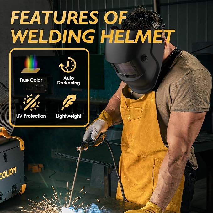 TOOLIOM 135A Gasless Flux Core MIG Welder Flux MIG/Lift TIG/Stick 3 in 1 Welding Machine & Auto Darkening Welding Helmet