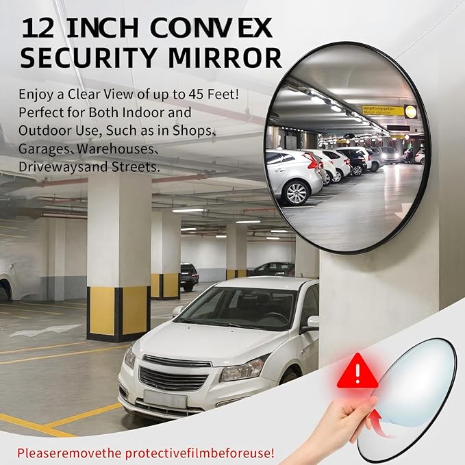 2 Pack 12 Inch Convex Mirror Acrylic, Safety Security Traffic Corner Mirrors, Adjustable Wide Angle View and Wall Mounting Corner Blind Spot, for Indoor Outdoor Garage School Classroom Warehouse