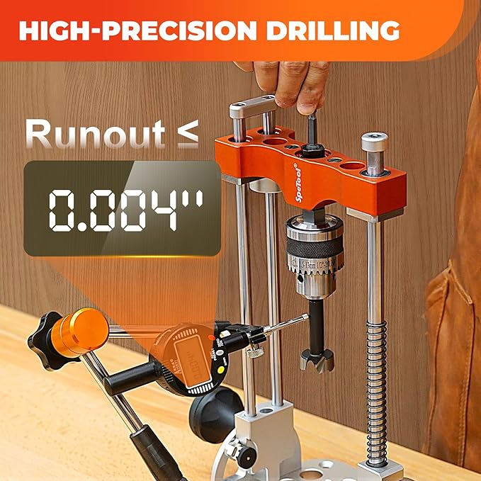 SpeTool S04001 Portable Drill Guide with Liner Ball Bearings Guide Poles, 1/2” Chuck Portable Drill Press Adapter for Hand Drill Adjustable from 0-60°, Multi Angle Drill Guide for Straight Holes