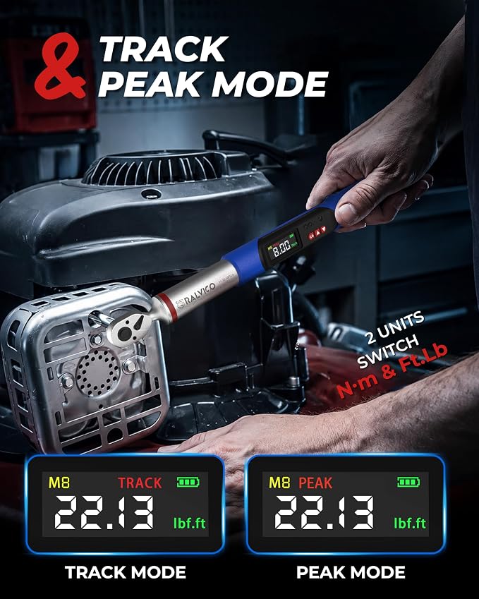 1/4 Digital Torque Wrench ±2% Accuracy Bicycle Repair Home DIY | 1.5-30 N·m (1.11-22.13 Ft-Lb)，1000 Data Storage + 8 Presets，Peak & Track Mode，Color LED & Buzzer Alerts，Quick Release Head