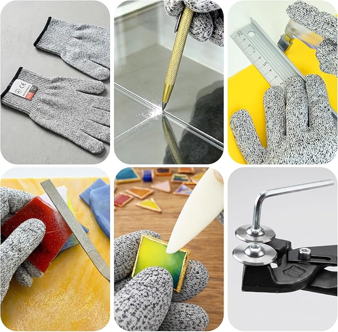 23Pcs Stained Glass Tools Kit, Glass Cutters Tools with Wheeled Glass Nippers,Running & Grozer Pliers, 2-20mm Glass Cutters with Oil, Safety Gloves & Rich Accessories-For Mosaic,Tile,Fusing,DIY Crafts