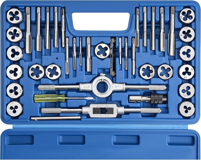 Anfrere 40pcs Metric Tap and Die Set, Metric Standard Rethreading Tool Kit, Coarse and Fine Threads for Cutting External and Internal Threads, Essential Repair Tool Kit with Thread Wrench