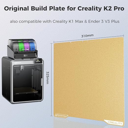 Creality K2 Pro Build Plate Original 325x310mm Dual Side Golden PEI Coating Spring Steel Magnetic K2 Pro Bed Plate Creality 3D Printer PEI Sheet for K2 Pro/K1 Max/Ender 3 V3 Plus
