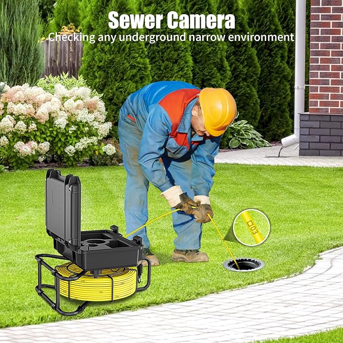 Sewer Camera,7" HD IPS Screen Drain Camera with DVR Distance Marker,23MM 12PC Lights IP68 Waterproof Borescope Drain Pipe Endoscope 32GB Card,for Plumbers and Homeowners (17MM Camera/20M)