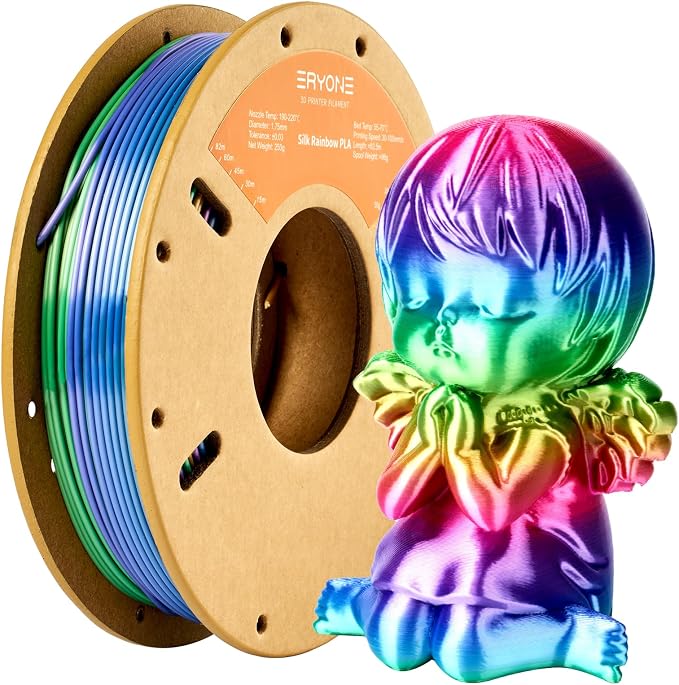 ERYONE PLA Filament 3D Printer Filament Multicolor 1.75mm +/- 0.03mm, PLA Filament 250g Spool, Silk Rainbow Candy