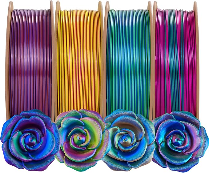 Comgrow Tri-Colors Silk PLA 3D Printer Filament, Rainbow PLA Filament 1.75mm, Dimensional Accuracy +/- 0.02 mm, 4KG Spool, Coextrusion 3D Filament with Shiny Silk