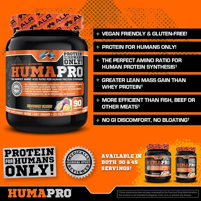 ALR Industries HumaPro Essential Amino Acid Formula | EAA Protein Supplement | Supports Muscle Recovery & Performance | Vegan, Gluten Free | | 90 Servings (Passion Fruit)