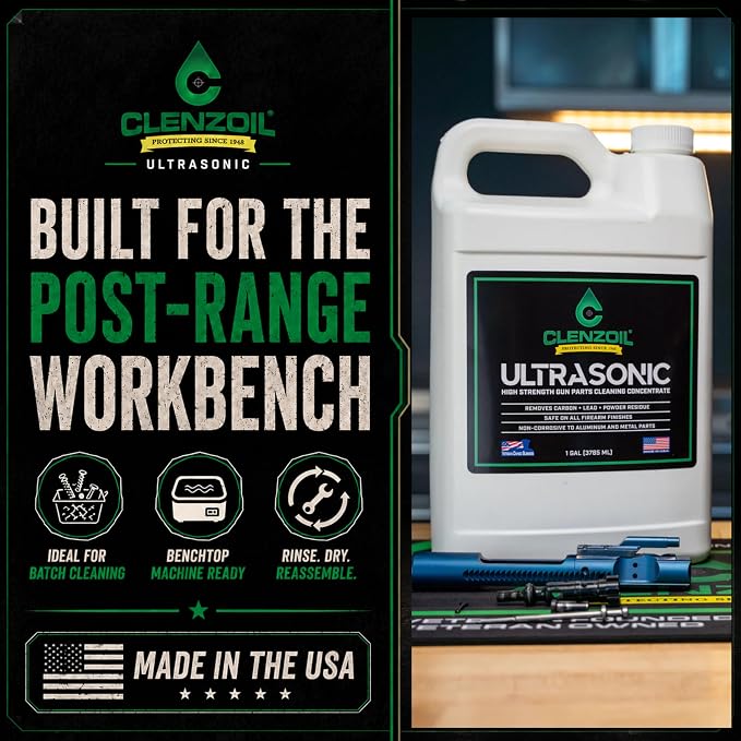Clenzoil Ultrasonic Cleaner Solution for Firearms - 1 Gallon Concentrate | Removes Carbon, Lead & Powder Residue | Safe on All Metal | Non-Toxic | Field & Range | Dilutes 1:5 (Makes 6 Gallons)