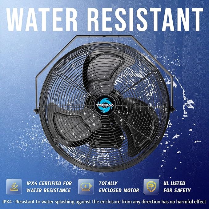 Tornado 2 Pack 20 Inch Outdoor Rated IPX4 Water-Resistant High Velocity Fan Industrial Workstation Wall Mount Fan For Commercial, Industrial, Greenhouse Use 3 Speed 4750 CFM UL Safety Listed