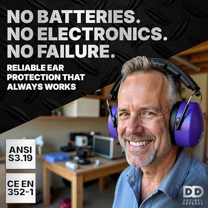 DECIBEL DEFENSE Professional Safety Ear Muffs 37dB NRR - The HIGHEST Rated & MOST COMFORTABLE Ear Protection for Shooting & Industrial Use - THE BEST HEARING PROTECTION...GUARANTEED (PURPLE)