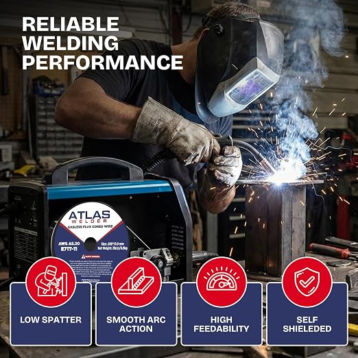ATLASWELDER Flux Core Welding Wire, E71T-GS .035 Inch 2LB, Gasless Mild Steel MIG Welding Wire with Low Spatter for All Position Welding