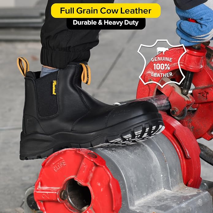 Steel Toe Work Boots for Men Cow Leather Slip on Safety Boot Ladder Grip Design