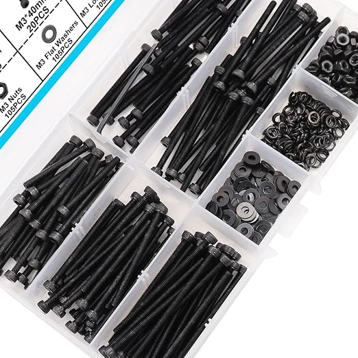420PCS Black M3 Hex Socket Head Cap Screws, M3 x 30/35/40/45/50mm Metric Screws Bolts Nuts Washers Assortment Kit, 12.9 Grade Alloy Steel
